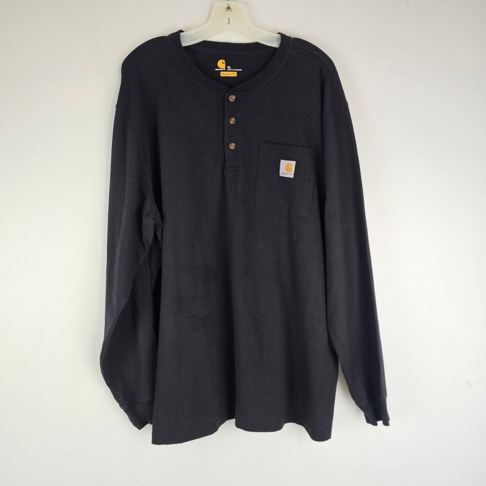 Carhartt Mens K128 Black Long Sleeve Henley Pocket T-Shirt Original Fit XL